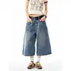 Pantalones vaqueros cropped rectos casuales retro americanos para mujer, verano finos holgados talla grande adelgazantes de pierna ancha 7/8 jeans