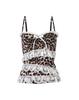 Y2k Puro Harajuku Sexy Spice Girl Estampado Leopardo Cuello Bajo Costuras de Encaje Ajustado Lazo Camisola Slim para Mujer