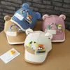 Boné de beisebol infantil, novo chapéu de outono com desenho de urso e escavadeira, boné de veludo cotelê fofo estilo coreano, transfronteiriço