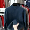 Nuevo suéter de punto grueso de cuello alto transfronterizo para hombre, suéter de punto grueso de invierno con cremallera, suéter de punto cálido de color liso para hombres de mediana edad
