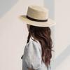Moda Casual de Primavera y Verano Nuevo Sombrero de Paja de Sisal de Copa Plana para Mujer, Sombrero Protector Solar para Viajes al Aire Libre
