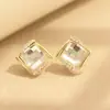 Pendientes de Clip Geométricos de Cristal a Cuadros Blancos y Negros de Gama Alta, Chapados en Oro, Pendientes Europeos y Americanos Únicos de Nicho Sin Perforar para Mujer