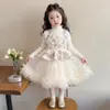 Novo vestido cheongsam estilo chinês para meninas, coleção outono/inverno, moderno e estiloso, vestido de princesa infantil, conjunto de duas peças