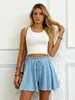 En Stock 2026 Falda Corta Estampada de Cintura Alta Línea A Europea y Americana con Cordón, Falda Shorts de Moda Casual Adelgazante
