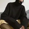 Suéter Pulóver de Cuello Alto de Color Sólido Estilo Europeo y Americano para Mujer, Otoño e Invierno Estilo Holgado Perezoso Top de Punto Básico Adelgazante de Color Sólido