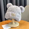 Touca Chapéu de Inverno Grossa de Pelúcia Quente Ursinho Fofo, Chapéu de Tricô para Outono e Inverno com Circunferência da Cabeça Grande