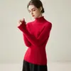 Suéter de cachemira para mujer 100% cachemira de cabra, pieza única sin costuras, suéter de cuello alto ajustado para mujer, color liso de otoño e invierno, camisa base de punto