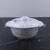 Tigela de Melamina 30% Imitação de Porcelana com Tampa, Tigela de Duas Alças, Tigela Revestida de Melamina, Plástico de Melamina Decalque Branco