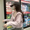Sudadera Gris con Capucha Corta Estilo Coreano para Mujer 2026 Principios de Otoño Holgada Casual Chaqueta con Cremallera Ropa para Mujer Jimo Manga Larga