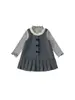 Bangxuan roupas infantis vestido para meninas conjunto de duas peças com gola de renda, vestido colete, blusa de coração com poá, conjunto infantil
