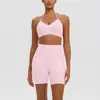 Conjunto Esportivo Cruzado Novo de Alça Fina com Amarração nas Costas Sem Costas Shorts de Cintura Alta Secagem Rápida Levanta Bumbum Fitness Yoga