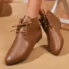 Botines Retro de Punta Corta para Mujer, Nuevos Botines Planos Martin Versátiles Primavera 2026, Botines de Tobillo con Cordones de Cuero Suave para Mujer