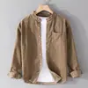 Chaqueta Camisa de Pana de Color Sólido de Manga Larga para Hombre Otoño y Primavera, Top Holgado, Ropa Exterior Retro de Pana para Hombre