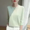 Camiseta de Manga Corta de Algodón Puro para Mujer, Mangas Tres Cuartos, Corte Holgado, Cuello Redondo, Nuevo Estilo Primavera/Verano 2026, Hombro Normal, Capa Interior para Usar con un Traje