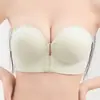 Sujetador strapless con cierre frontal para mujeres con poco busto, efecto realzador y de aumento, antideslizante, push-up, de un solo hombro, sujetador invisible sin costuras