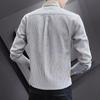 Camisa Masculina Listrada de Manga Longa 2026 Novo Estilo Oxford Manga Longa Estilo Coreano Slim Fit Bordada Jovem Casual
