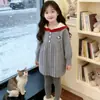 Vestido Suéter Infantil Outono e Inverno Novo Estilo Preppy Vestido de Tricô Estilo Coreano Moda Menina Princesa Vestido Tendência