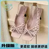 Novo Estilo Salto Agulha Elegante Retro Salto Alto Sandálias com Laço 2026 Chinelos Bico Quadrado Feminino Bico Aberto Francês Bolinhas
