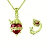 Collar con Colgante de Cruz de Zirconia Roja en Forma de Corazón, Cadena de Clavícula de Moda con Incrustaciones de Diamantes de Zirconia en Forma de Corazón, Cadena Creativa para el Cuello Dorada con Forma de Corazón