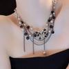 Collar de cadena con borlas de perlas y mariposa, moderno y elegante, con diseño de nicho para mujer, dulce, moderno y atractivo, con cadena de clavícula y personalidad exagerada.