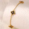 Versión Alta Nuevo Pulsera de Acero Inoxidable de Trébol de Cuatro Hojas Incrustada con Diamantes Versión Coreana Transfronteriza Pulsera de Trébol de Cuatro Hojas Estampada con Goteo de Aceite para Niñas