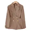 Chaqueta de Traje Marrón para Mujer Primavera y Otoño 2025 Nueva Popular Cruzada Calle Traje Holgado y Versátil Top Casual