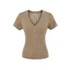 Camiseta de tricô allure pura com decote V, botões, vazada, manga curta, nova moda de verão, cor sólida, slim fit, top básico