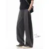Pantalones Casuales Sueltos de Rayas Oscuras Estilo Old Money Americano para Hombre Verano Holgados Caídos con Cordón Pierna Ancha Largos