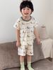 Pijamas de Verano Delgados Clase A de Fibra de Bambú Traje de Pantalones Cortos de Manga Corta Ropa Fresca Transpirable para Aire Acondicionado para Niños y Niñas