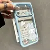 Adecuado para funda de teléfono Apple 17ProMax con colores contrastantes, ventana grande, ranura para tarjeta, paraguas para la lluvia y diseño de conejito de dibujos animados 18 cubierta protectora