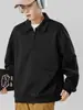 Conjunto de Sudadera con Cuello Camisero y Media Cremallera para Hombre, Ropa Deportiva Casual Holgada, Estilo Primavera y Otoño, Top y Pantalones de Manga Larga Grises y Negros