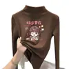 Camiseta base de forro polar con estampado para niñas, cuello alto medio, camiseta de otoño e invierno para bebés niñas, ropa interior cálida para niños, top casual