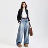 Jeans Scimitar Largo Desconstrução de Bambu Masculino e Feminino Estilo Americano Retrô Lavado Perna Larga Novas Calças Casuais
