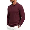 Camisa Polo Casual de Punto Trenzado Jacquard para Hombre de Manga Larga con Rayas Verticales y Cuello Camisero, Primavera y Otoño, Disponible para Venta Transfronteriza