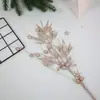 Hojas Decorativas Navideñas, Bayas con Purpurina Dorada, Arreglo para Fiesta, Serie Dorada con Purpurina, Plantas Artificiales, Cortes de Hierba Dorada