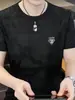 Oferta Especial Camiseta de Manga Corta Jacquard de Seda Helada para Hombre Verano Nueva Cuello Redondo Manga Media Ajustada Casual Versátil Top