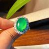Anel de calcedônia verde gelo natural para mulheres com abertura ajustável esmeralda Anel de jade verde imperador anel de estrela de seis pontas