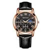Reloj de Pulsera de Vestir para Hombre, Cuarzo Multifunción de Negocios, Esfera de Fase Lunar, Correa de Cuero Marrón