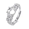 Montura de anillo de plata de ley s925, forma de huevo 6*8mm, hueca con acabado cepillado, accesorio de joyería para incrustar cristales DIY