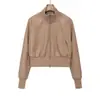 Roupas Femininas Transfronteiriças Novo Estilo Moda Europeia e Americana Casual Cintura Alta Jaqueta de Couro Curta Estilo Aviador 8490/793