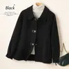 Casaco Dupla Face Outono e Inverno Feminino Curto de Lã Novo Estilo Pequeno Tamanho Grande Elegante para Mãe Casaco Dupla Face de Lã