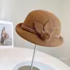 Boina de Petalos de Color Contrastante Estilo Tweed para Mujer Sombrero de Fieltro de Lana Australiana para Otoño e Invierno Sombrero de Bola de Pelo de Visón Sombrero de Aeromoza Tendencia