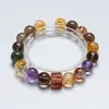[Caminho Curvo para o Abismo] Pulseira de Cristal Branco Natural Feminina Mais Fácil de Combinar Citrino Ouro Negro Super Sete Cristal com Fios Verdes Pulseira Atacado