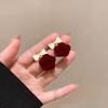 Pendientes de Terciopelo Borgoña con Imitación de Perla Rosa Estilo Retro de Hong Kong para Otoño e Invierno, Pendientes Elegantes y de Alta Gama, Nuevo Estilo 2023