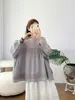 Colección Otoño 2026: Cuello de encaje estilo japonés, ribete de encaje, camisa de manga larga para mujer, blusa casual artística