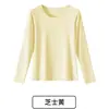 Ropa interior térmica para mujer de algodón puro color Morandi, cuello redondo, conjunto de top y pantalón de capa base fina de felpa de color liso para invierno