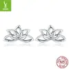 Yinziyun Nuevos Pendientes Elegantes de Flor de Loto en Plata de Ley S925 para Mujer Pendientes Sencillos de Flor Plateados en Toda su Superficie Bse024