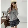 Foto Real de Suéter Cinza Longo de Manga Longa para Mulheres, Estilo Novo para Outono e Inverno, Peça Básica de Tricô