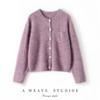 Cardigan de Veludo Puro Outono e Inverno Cardigan Tricotado de Gola Redonda Nova Jaqueta Suéter de Cabra Slim Feminina Suéter de Cashmere para Mulheres