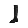 Botas de montaria retrô marrons de couro genuíno, bico redondo, solado plano, botas de couro de perna reta com abertura plana, não vão até o joelho, adequadas para figuras ligeiramente cheias, botas longas